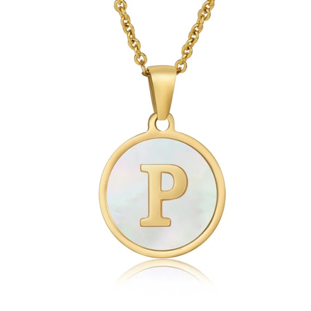 Letter “P” Initial Pendant 18k Gold Plated Real Mother Pearl A, B, C, D,…